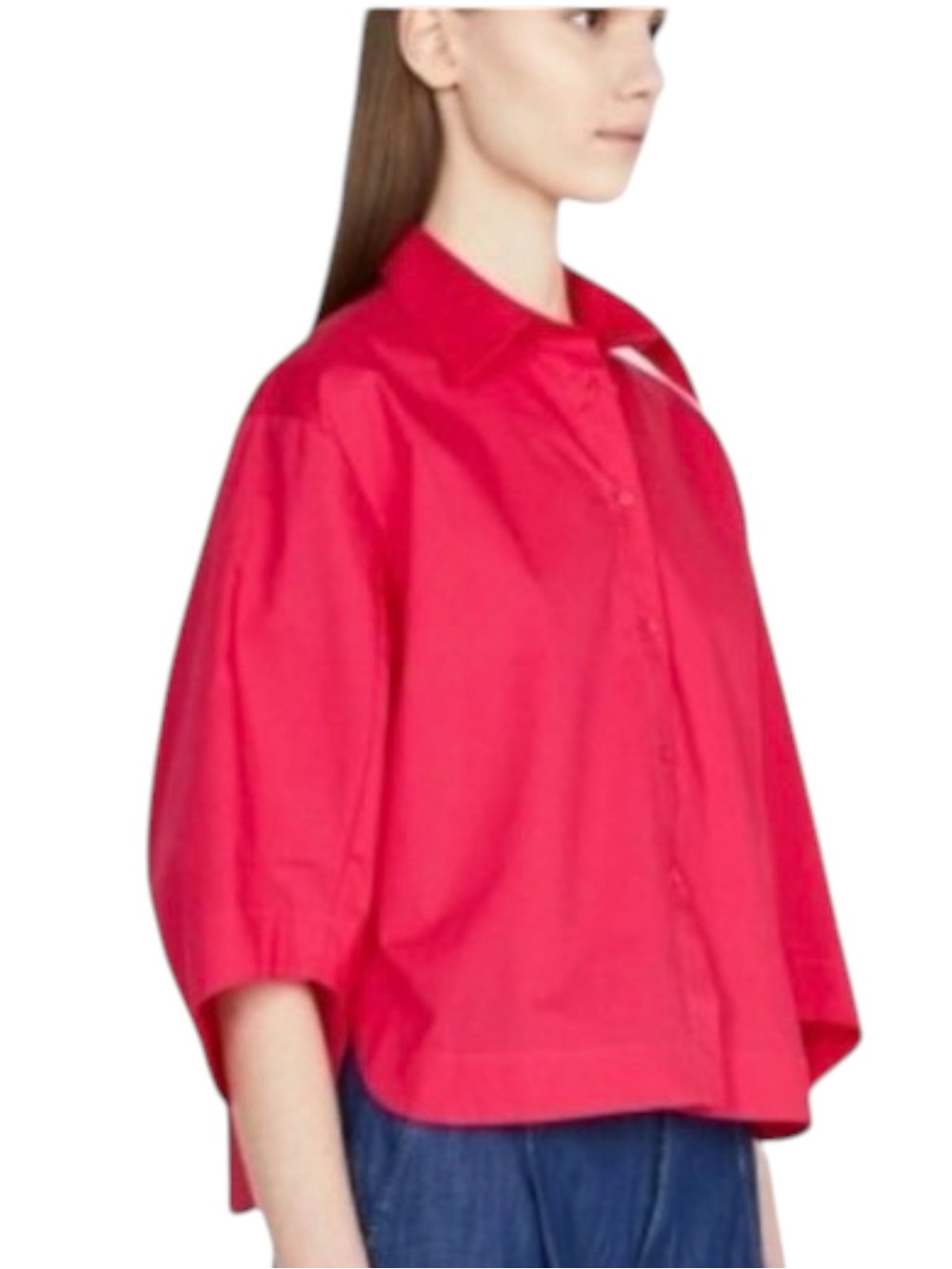 Sisley Hot Pink Cotton Kimono Sleeve Crop Button Up Top Blouse (M/L)